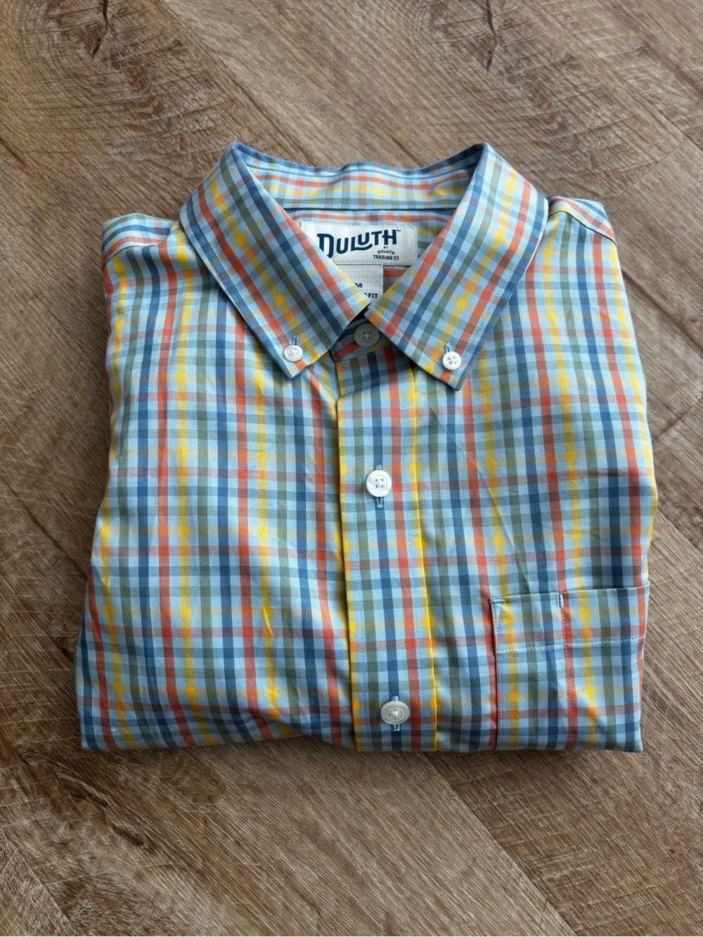 Duluth Trading Co Men’s Yellow, Blue & Orange Plaid Button-Down Shirt